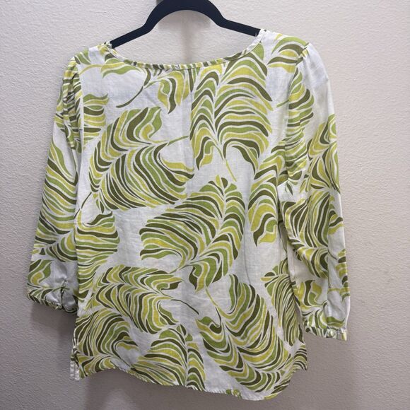 David Brooks Women's Small 100% Linen Blouse Tropical Bohemian Green Shades - Picture 7 of 9